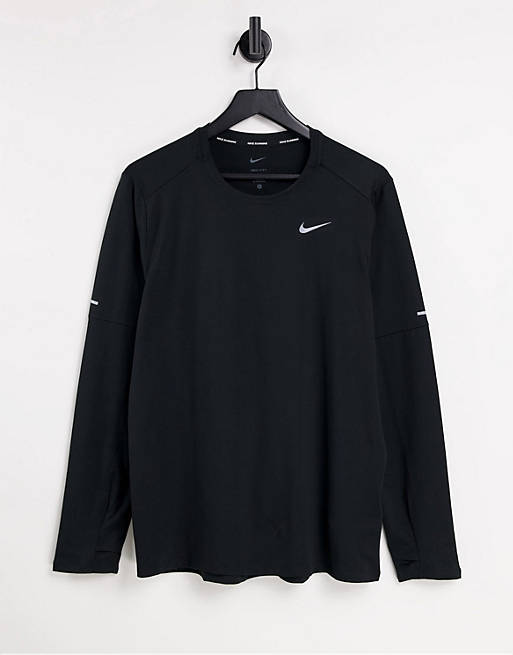 Hombre Tops | Camiseta negra con cuello redondo Element Dri-FIT de Nike Running - DK99855