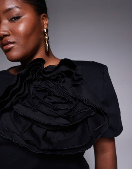Camiseta negra con detalle floral premium de ASOS LUXE Curve, 3 de 4