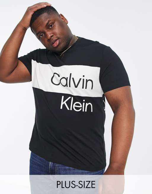 Camiseta negra con diseño color block institucional de Calvin Klein Jeans Big & Tall