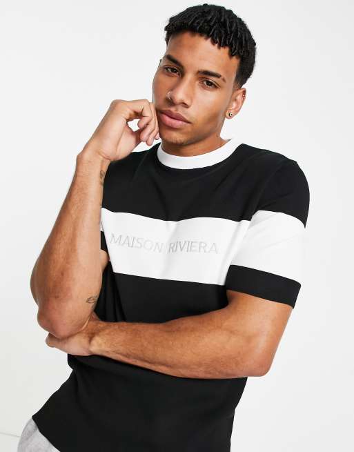 Camiseta negra con diseño color block Les Ensemble de River Island