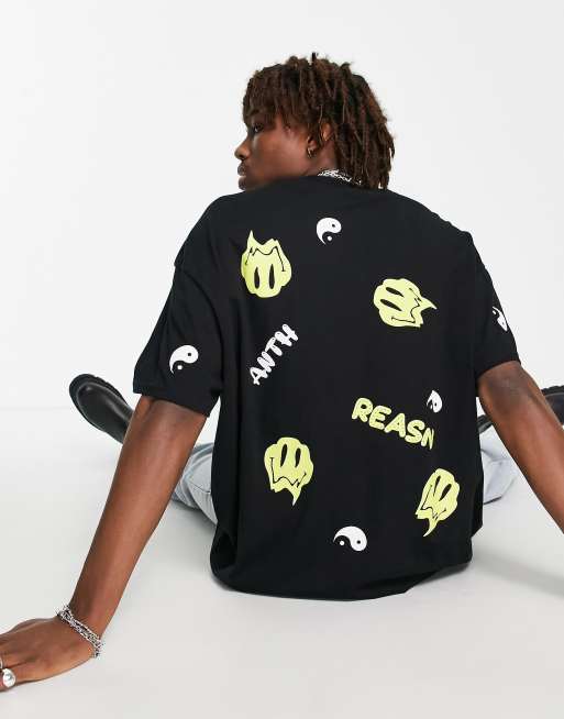 Camiseta negra con diseño de sonrisas de Another Reason