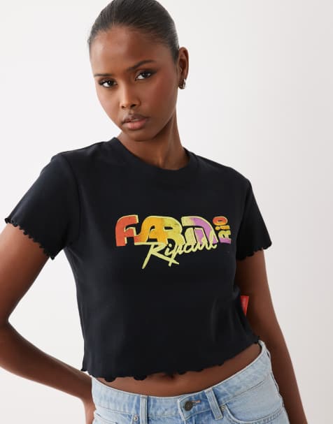 Camiseta negra con diseño encogido de Ripcurl x FARM Rio - view 1