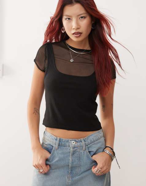 Camiseta negra con diseño encogido efecto dos capas de COLLUSION - view 1