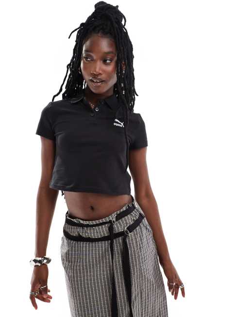 Camiseta negra con diseño encogido y cuello tipo polo de PUMA Classics