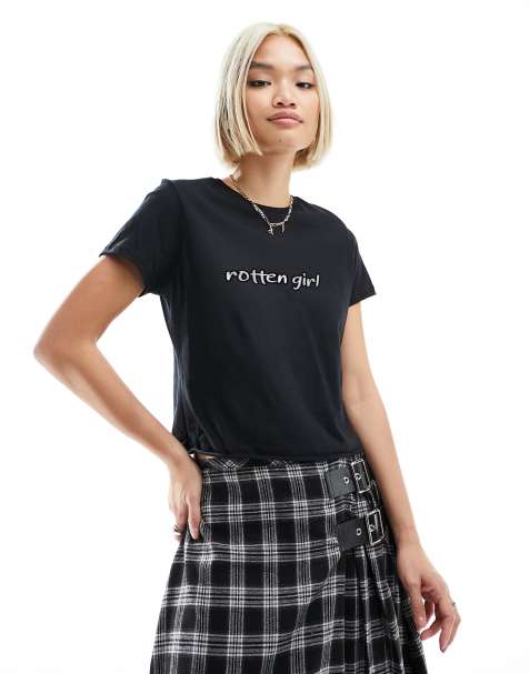 Camiseta negra con diseño encogido y estampado gráfico de texto de ASOS DESIGN - view 1