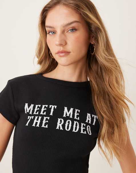 Camiseta negra con diseño encogido y texto "Rodeo" de ASOS DESIGN - view 1