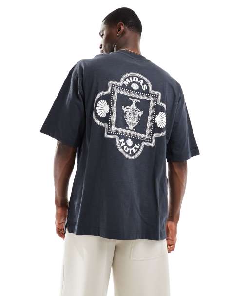 Camiseta negra con diseño griego y texto "Midas Hotel" de River Island - view 1