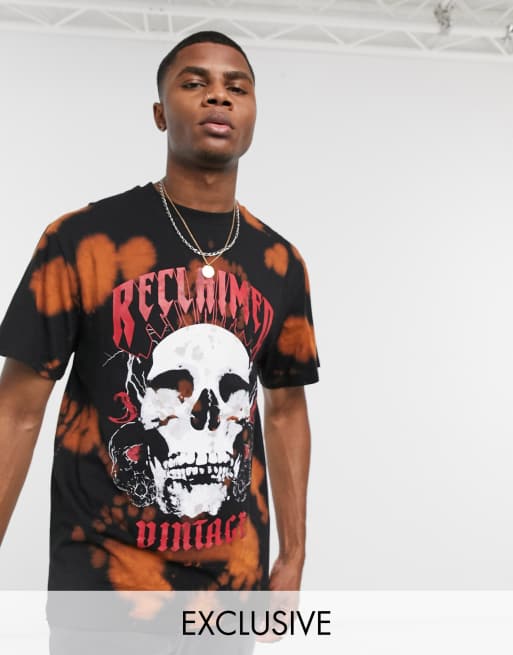 Camiseta negra con estampado de calavera y lavado ácido de Reclaimed Vintage Inspired