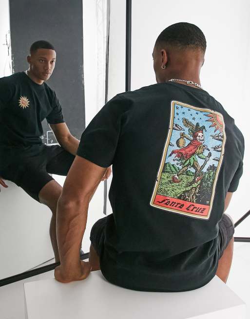 Camiseta negra con estampado de carta de tarot en la espalda Delfino de Santa Cruz