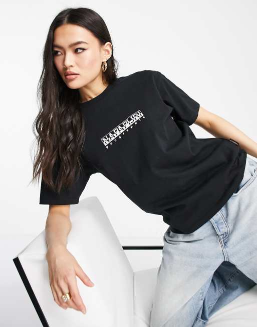 Camiseta negra con estampado de recuadro de Napapijri 