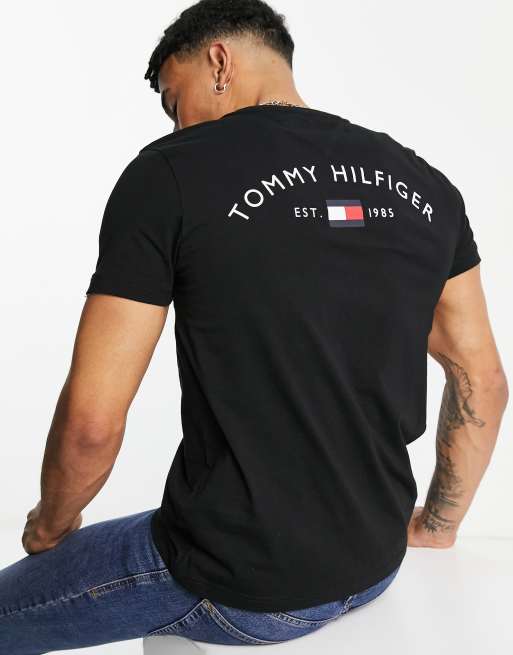 Camiseta negra de estar por casa con detalle de bandera de Tommy Hilfiger