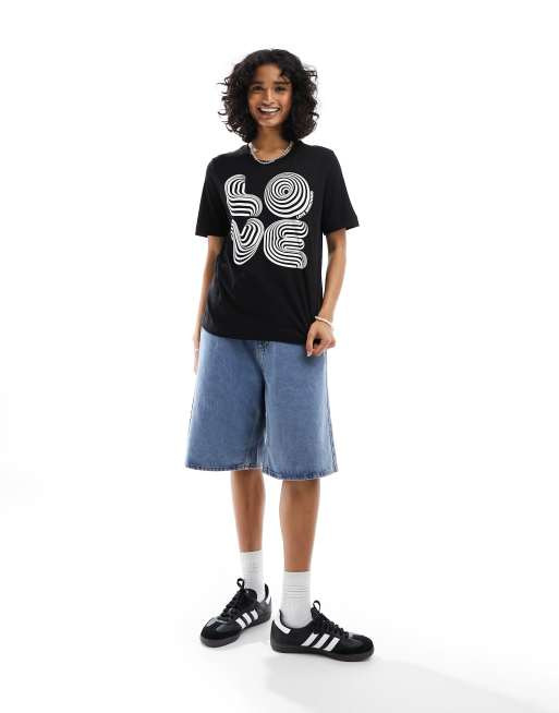 Camiseta negra con estampado estilo efecto óptico de Love Moschino