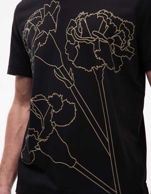 Camiseta negra con estampado floral estilo dibujo delineado de PS Paul Smith, 5 de 5