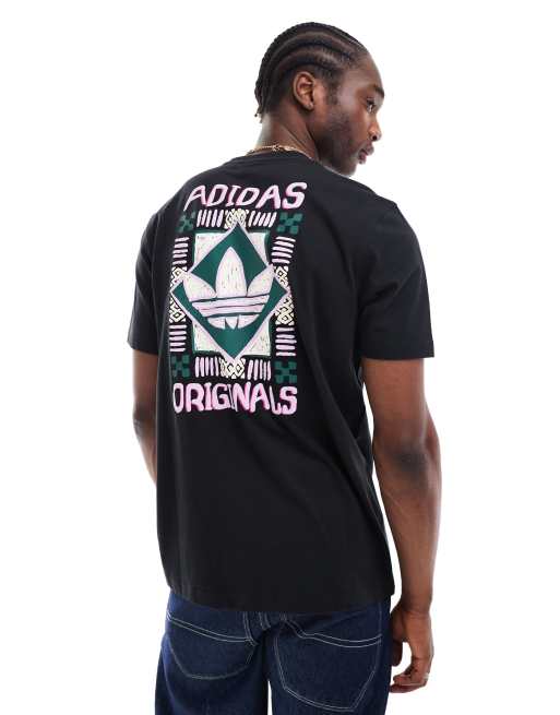 Camiseta negra con estampado gráfico de estilo años 80 de adidas Originals