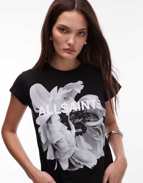 Camiseta negra con estampado gráfico de flores Lena de AllSaints - view 1