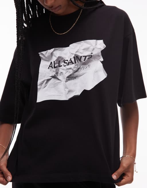 Camiseta negra con estampado gráfico de logo arrugado Amelie de AllSaints, 2 de 4