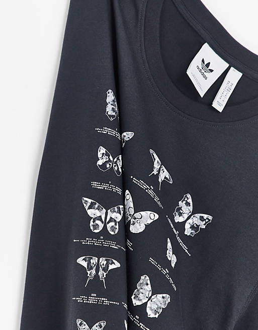 Camiseta negra con estampado de mariposas de adidas Originals |