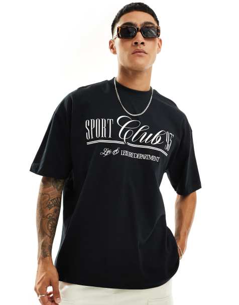 Camiseta negra con estampado "Sport Club" en el pecho de ASOS DESIGN - view 1