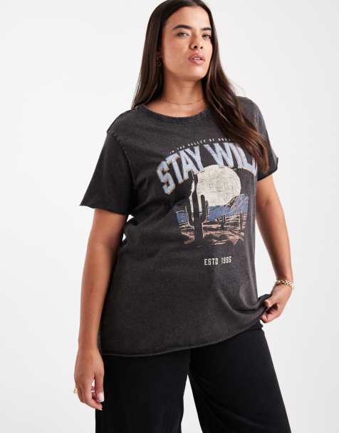 Camiseta negra con estampado "Stay Wild" de ONLY Curve - view 1