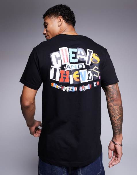Camiseta negra con estampado trasero del logo de recortes de tejido de 200 g/m2 de Cheats & Thieves - view 1
