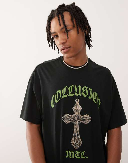 Camiseta negra con estampado verde de COLLUSION, 4 de 4