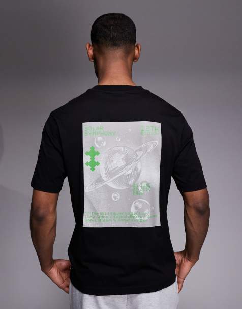 Camiseta negra con etiqueta verde del logo en el pecho de HUGO Blue - view 1