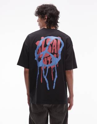 Camiseta negra con gráfico de símbolo de la paz Runner de AllSaints | ASOS