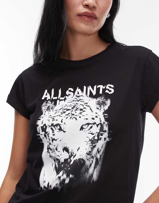 Camiseta negra con gráfico de tigre de AllSaints, 4 de 4