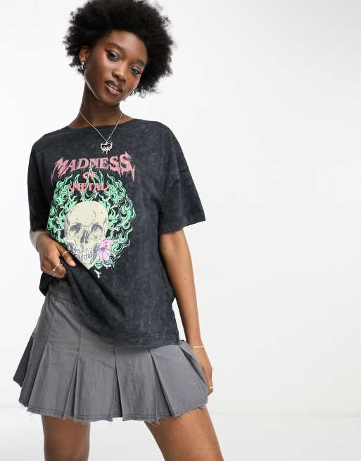 Gran cantidad de Congelar Eliminar Camiseta negra con lavado ácido y estampado de calavera de Noisy May | ASOS