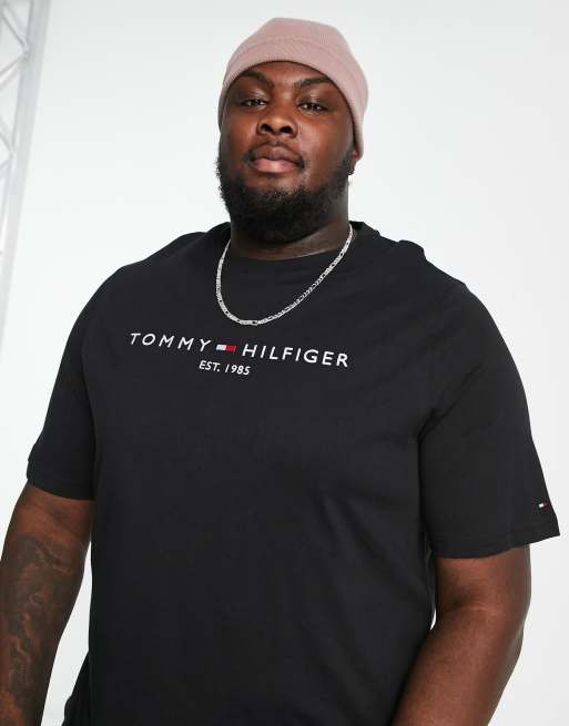 Camiseta negra con logo bordado de Tommy Hilfiger Big & Tall, 3 de 4