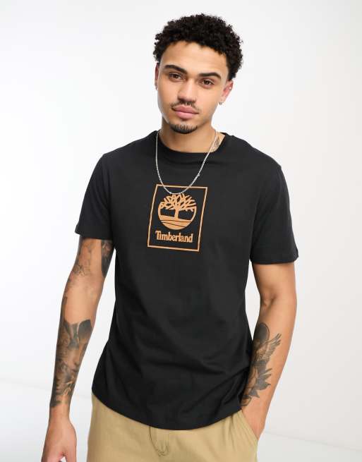 Diacrítico Gratificante Obligar Camiseta negra con logo central Stack de Timberland | ASOS