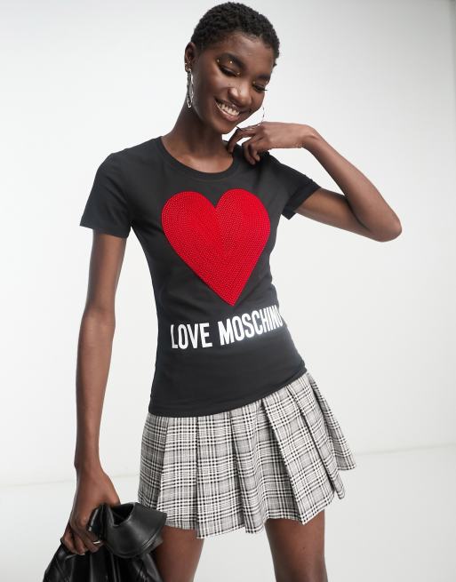 Camiseta negra con logo clásico de corazón de Love Moschino, 3 de 4