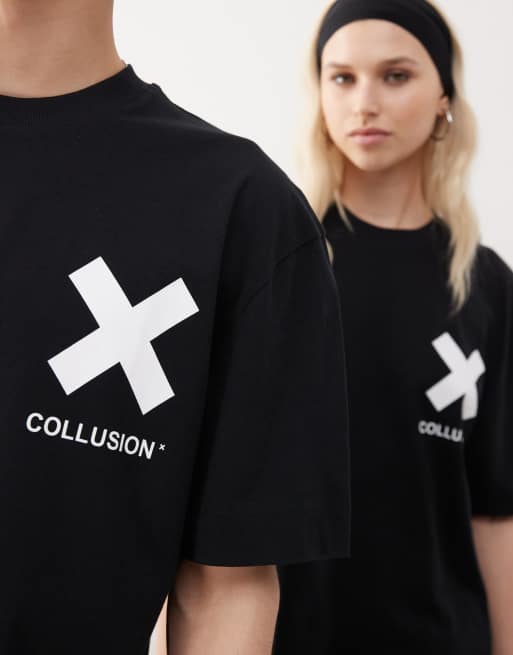 Camiseta negra con logo de algodón de COLLUSION Unisex, 3 de 4