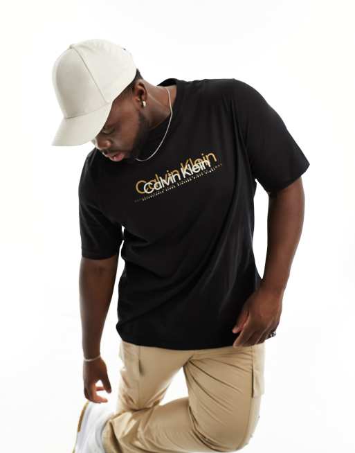Camiseta negra con logo de doble flocado de Calvin Klein Big & Tall