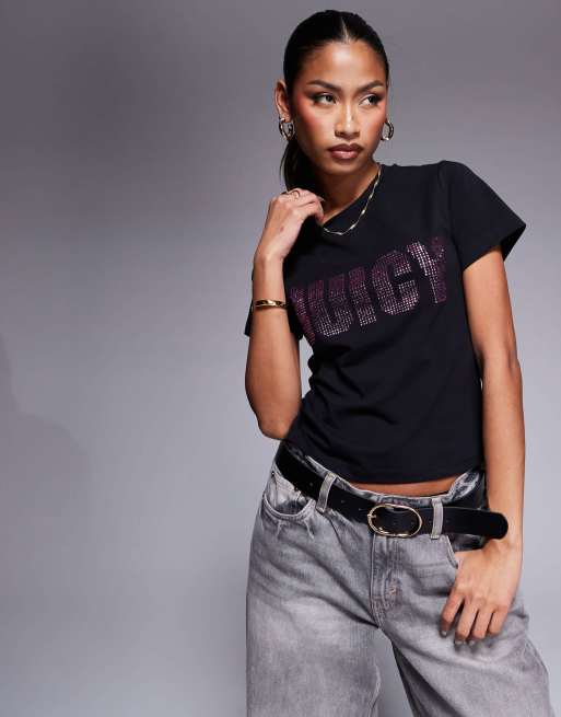 Camiseta negra con logo de strass de Juicy Couture