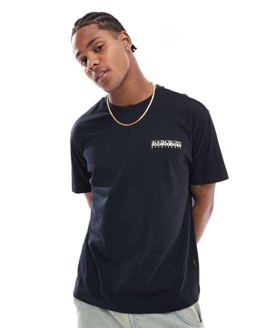 Camiseta negra con logo de texto estampado en la espalda Linth de Napapijri