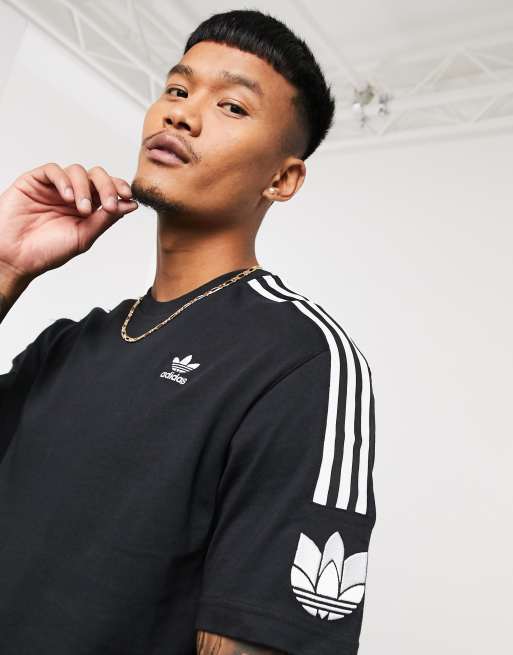 Camiseta negra con logo de trébol en 3D Lock Up de adidas Originals