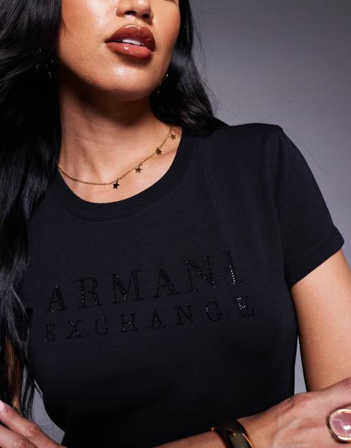 Camiseta negra con logo en la parte central del pecho de Armani Exchange, 2 de 4