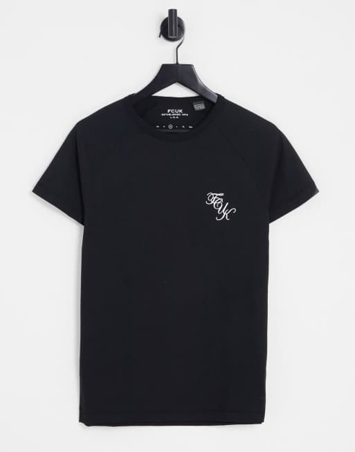 Camiseta negra con logo pequeño de texto de FCUK