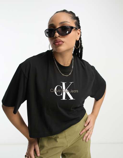 Camiseta negra con monograma del logo de Calvin Klein Jeans Plus
