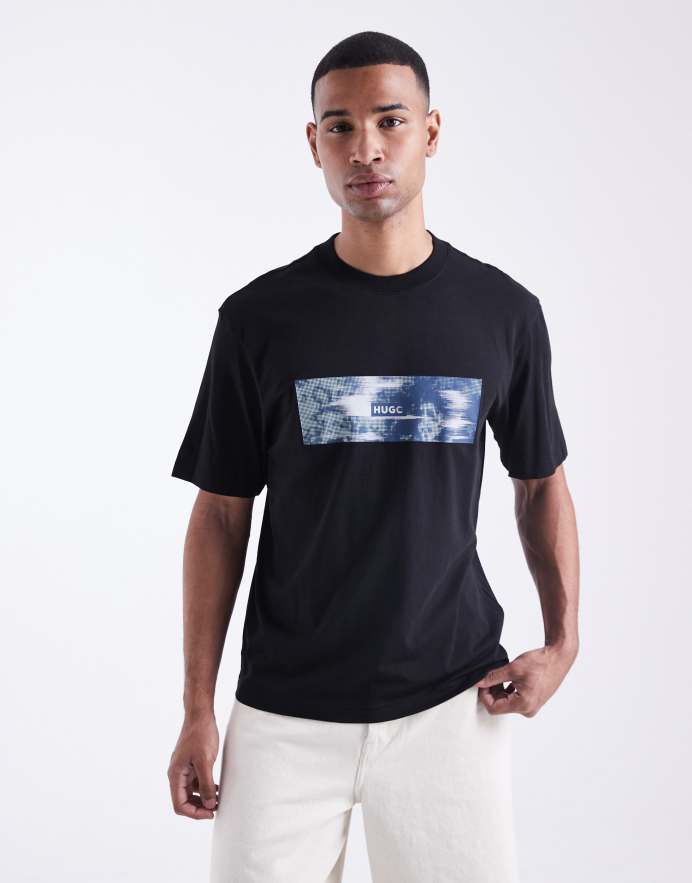 Hugo Blue Camiseta negra con recuadro borroso del logo Napolux de