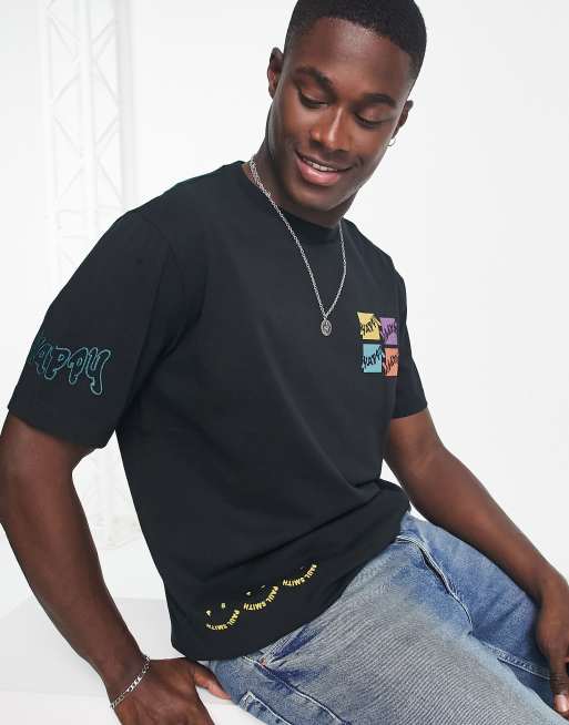 Camiseta negra con recuadro de caras felices y estampados gráficos de PS Paul Smith