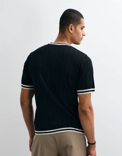 Camiseta negra con ribetes blancos de punto de canalé de ASOS DESIGN, 5 de 5
