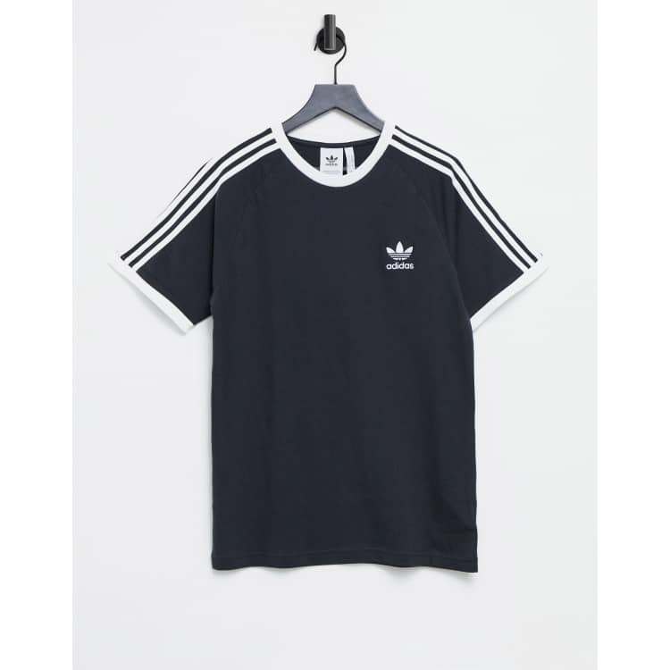 Camiseta negra con tres rayas adicolor de adidas Originals ASOS