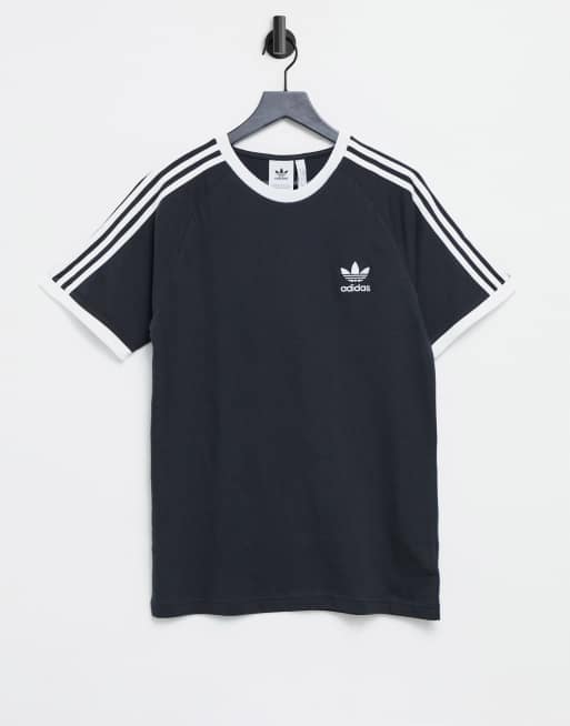 Camiseta negra con tres rayas adicolor de adidas Originals