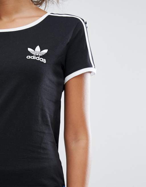 lineal Arrestar raro Camiseta negra con tres rayas de adidas Originals | ASOS