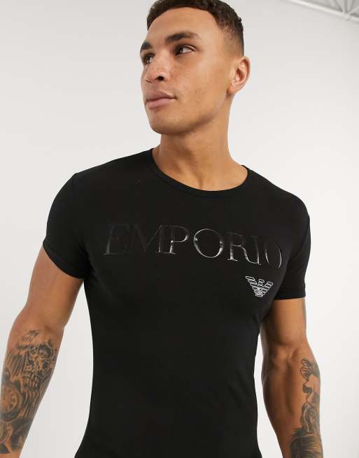 Camiseta negra confort con logo de texto de Emporio Armani ASOS