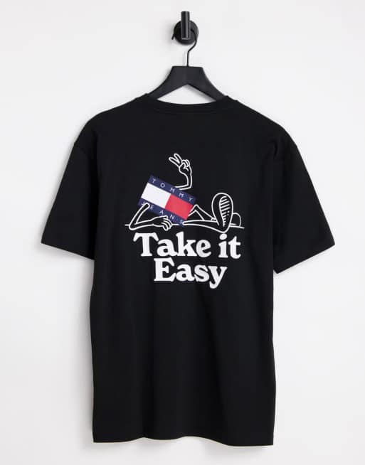 Camiseta negra de corte clásico con estampado en la espalda Philosotee de Tommy Jeans