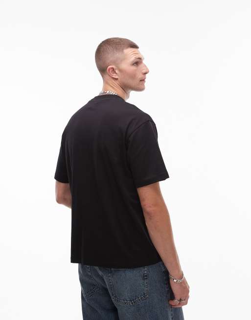 Camiseta negra de corte cuadrado con bordado de golondrina de Topman, 3 de 4