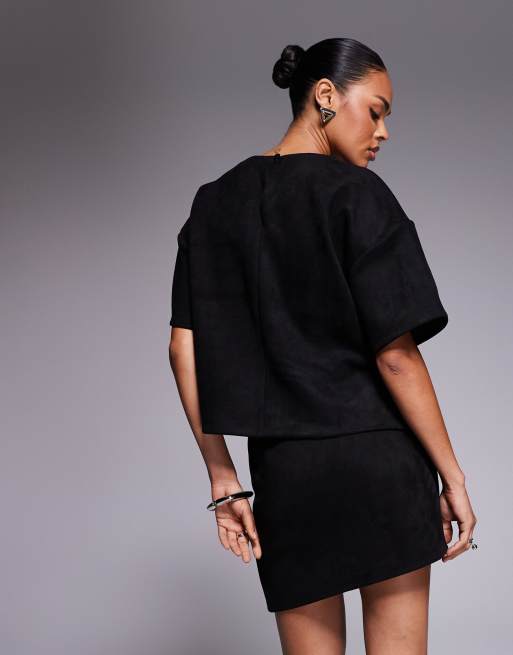 Camiseta negra de corte cuadrado de antelina de ASOS DESIGN (parte de un conjunto), 3 de 4